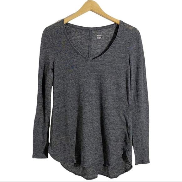Mossimo Marled Gray Linen Blend Long Sleeves V-Neck Top, Size XS - Picture 2 of 10